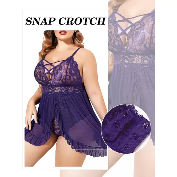 Avidlove Plus Size Lingerie for Women Sexy Snap Crotch Babydoll Lace Chemise Curvy Strappy Ruffle L4XLPurple