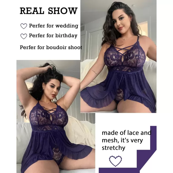 Avidlove Plus Size Lingerie for Women Sexy Snap Crotch Babydoll Lace Chemise Curvy Strappy Ruffle L4XLPurple