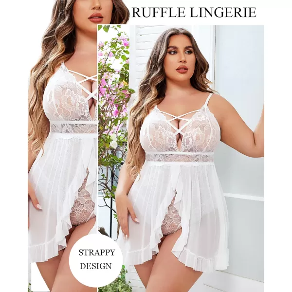 Avidlove Plus Size Lingerie for Women Sexy Snap Crotch Babydoll Lace Chemise Curvy Strappy Ruffle L4XLWhite