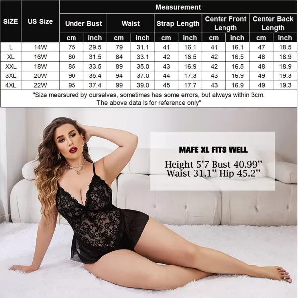 Avidlove Plus Size Women Lingerie Bodysuit Sexy Lace Teddy One Piece Babydoll Chemise L4XLBlack