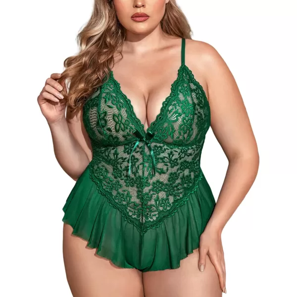 Avidlove Plus Size Women Lingerie Bodysuit Sexy Lace Teddy One Piece Babydoll Chemise L4XLGreen