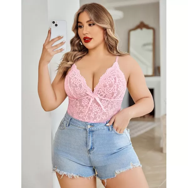 Avidlove Plus Size Women Lingerie Bodysuit Sexy Lace Teddy One Piece Babydoll Chemise L4XLPink