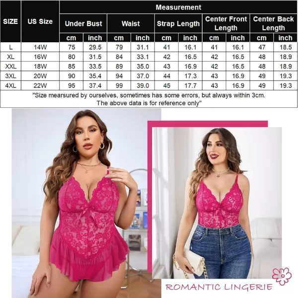 Avidlove Plus Size Women Lingerie Bodysuit Sexy Lace Teddy One Piece Babydoll Chemise L4XLRose Red