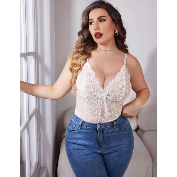 Avidlove Plus Size Women Lingerie Bodysuit Sexy Lace Teddy One Piece Babydoll Chemise L4XLWhite