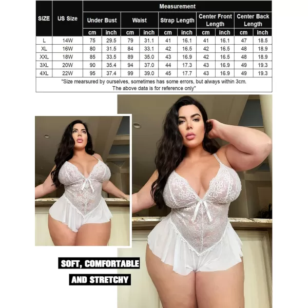 Avidlove Plus Size Women Lingerie Bodysuit Sexy Lace Teddy One Piece Babydoll Chemise L4XLWhite