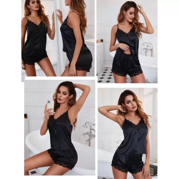 Avidlove Satin Pajamas Set Sleepwear Womens Sexy Lingerie Cami Shorts Set Nightwear SXXL1black