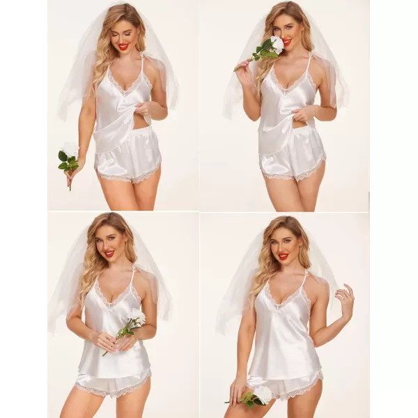 Avidlove Satin Pajamas Set Sleepwear Womens Sexy Lingerie Cami Shorts Set Nightwear SXXL1white