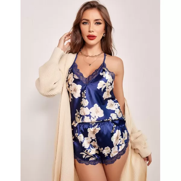 Avidlove Satin Pajamas Set Sleepwear Womens Sexy Lingerie Cami Shorts Set Nightwear SXXLCrushed Flowers Blue