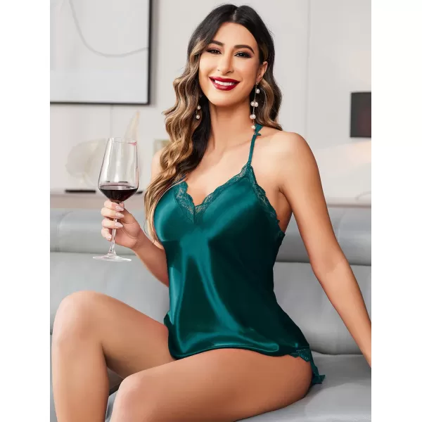 Avidlove Satin Pajamas Set Sleepwear Womens Sexy Lingerie Cami Shorts Set Nightwear SXXLDark Green