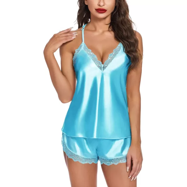 Avidlove Satin Pajamas Set Sleepwear Womens Sexy Lingerie Cami Shorts Set Nightwear SXXLLight Blue