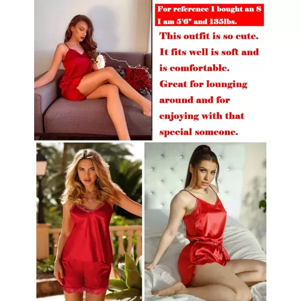 Avidlove Satin Pajamas Set Sleepwear Womens Sexy Lingerie Cami Shorts Set Nightwear SXXLRed