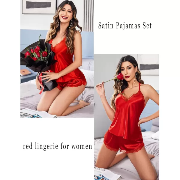 Avidlove Satin Pajamas Set Sleepwear Womens Sexy Lingerie Cami Shorts Set Nightwear SXXLRed