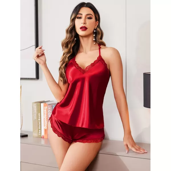 Avidlove Satin Pajamas Set Sleepwear Womens Sexy Lingerie Cami Shorts Set Nightwear SXXLWine Red