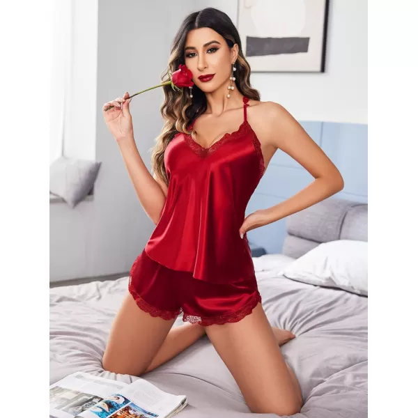 Avidlove Satin Pajamas Set Sleepwear Womens Sexy Lingerie Cami Shorts Set Nightwear SXXLWine Red