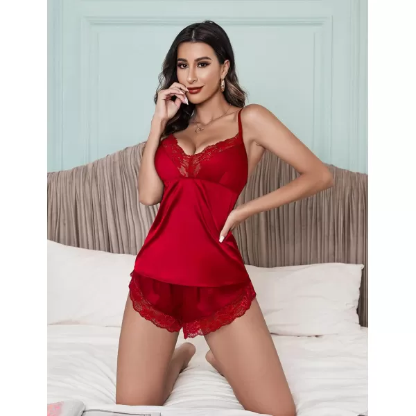 Avidlove Satin Pajamas Set Womens Lace Sleepwear Sexy Lingerie Cami Shorts Set SXXL1red