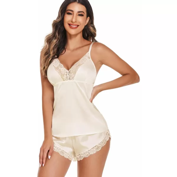 Avidlove Satin Pajamas Set Womens Lace Sleepwear Sexy Lingerie Cami Shorts Set SXXLBeige