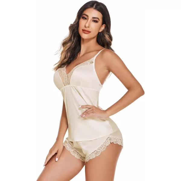 Avidlove Satin Pajamas Set Womens Lace Sleepwear Sexy Lingerie Cami Shorts Set SXXLBeige