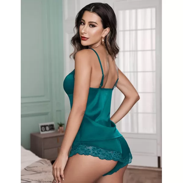 Avidlove Satin Pajamas Set Womens Lace Sleepwear Sexy Lingerie Cami Shorts Set SXXLBlue Green