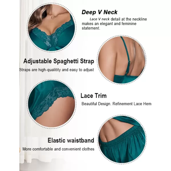 Avidlove Satin Pajamas Set Womens Lace Sleepwear Sexy Lingerie Cami Shorts Set SXXLBlue Green