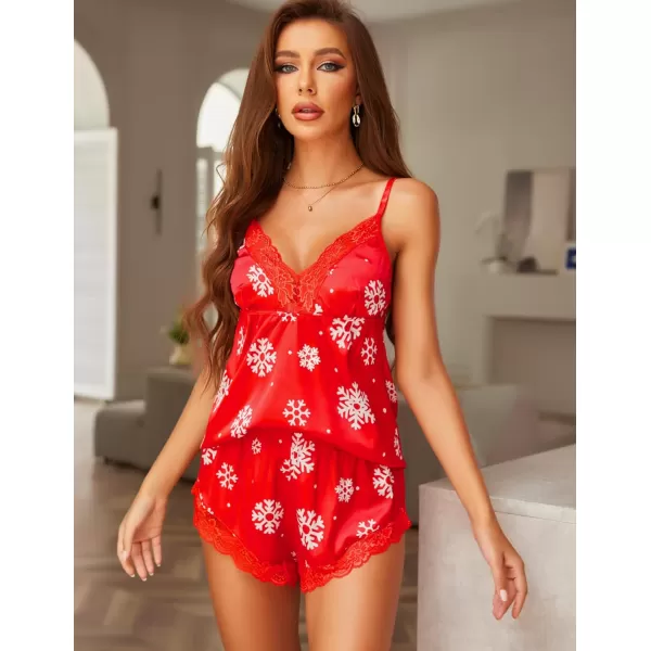 Avidlove Satin Pajamas Set Womens Lace Sleepwear Sexy Lingerie Cami Shorts Set SXXLChristmas Red