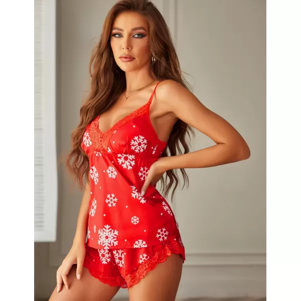 Avidlove Satin Pajamas Set Womens Lace Sleepwear Sexy Lingerie Cami Shorts Set SXXLChristmas Red