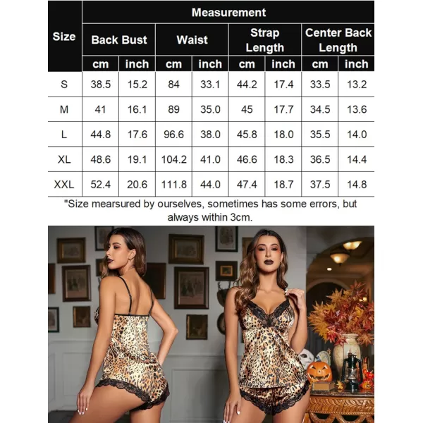 Avidlove Satin Pajamas Set Womens Lace Sleepwear Sexy Lingerie Cami Shorts Set SXXLLeopard Print