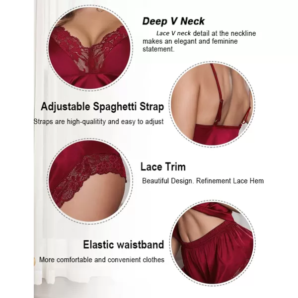 Avidlove Satin Pajamas Set Womens Lace Sleepwear Sexy Lingerie Cami Shorts Set SXXLWine Red