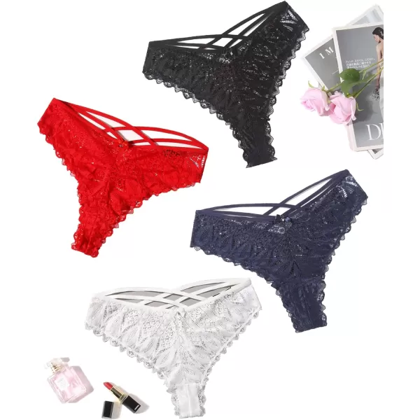 Avidlove Sexy Cheeky Panties for Women Lace Criss Cross Bikini Underwear 14 PackBlackWhiteRedDark Blue