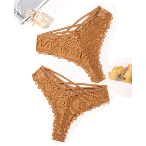 Avidlove Sexy Cheeky Panties for Women Lace Criss Cross Bikini Underwear 14 PackLight Brown