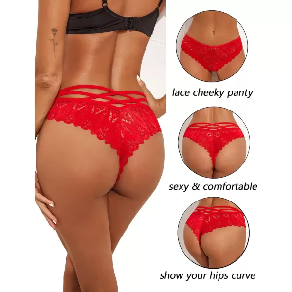 Avidlove Sexy Cheeky Panties for Women Lace Criss Cross Bikini Underwear 14 PackRed