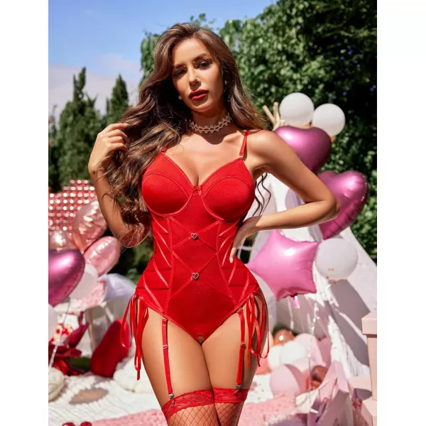 Avidlove Sexy Corset Lingerie for Women Garter Lingerie Set Tummy Control Teddy Bodysuit Boudoir OutfitRed