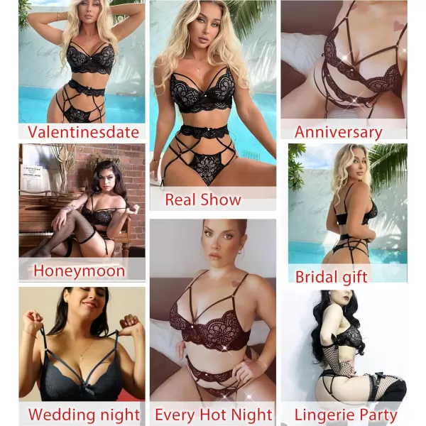 Avidlove Sexy Lingerie Set for Women Lace Bra and Panty with Garter Belts Black MediumAvidlove Sexy Lingerie Set for Women Lace Bra and Panty with Garter Belts Black Medium