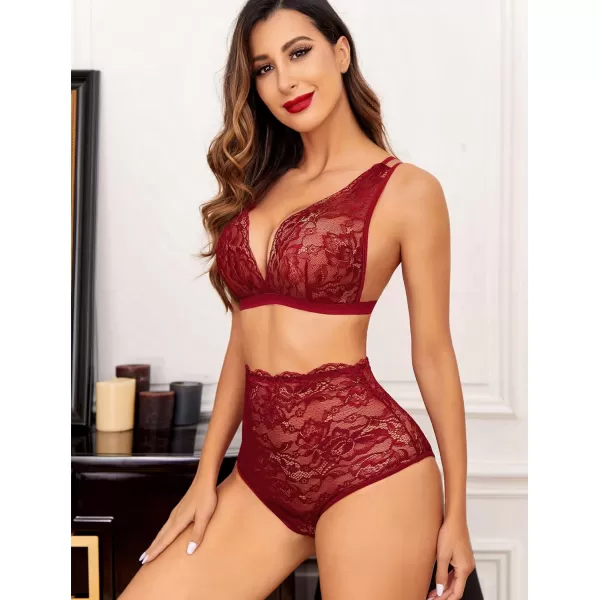 Avidlove Sexy Lingerie for Women High Waist Bra and Panty Set Strappy Babydoll BodysuitCardinalred