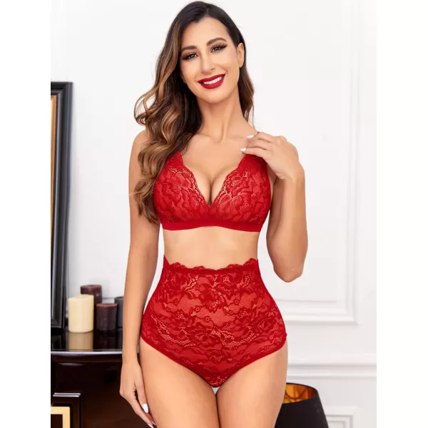 Avidlove Sexy Lingerie for Women High Waist Bra and Panty Set Strappy Babydoll BodysuitCarmine Red