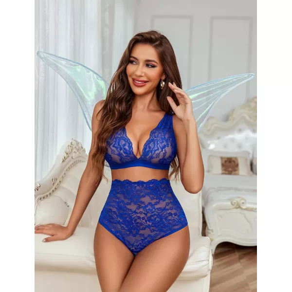 Avidlove Sexy Lingerie for Women High Waist Bra and Panty Set Strappy Babydoll BodysuitCobalt Blue