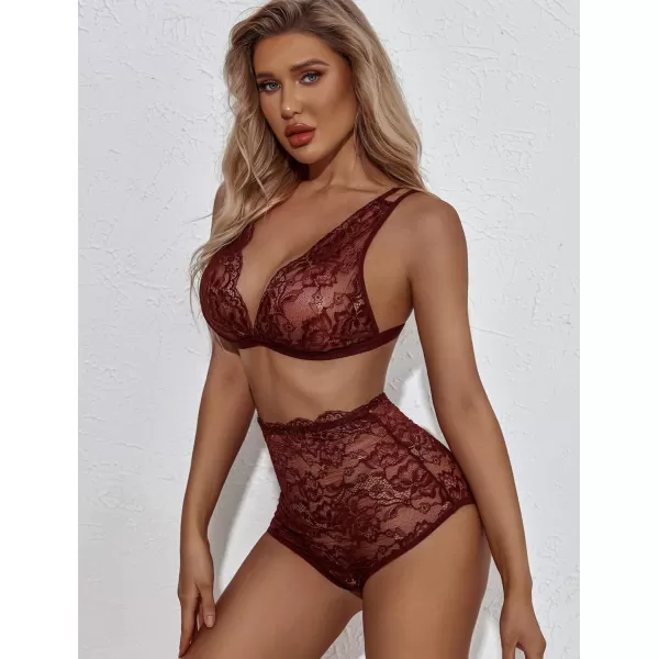 Avidlove Sexy Lingerie for Women High Waist Bra and Panty Set Strappy Babydoll BodysuitDeep Red