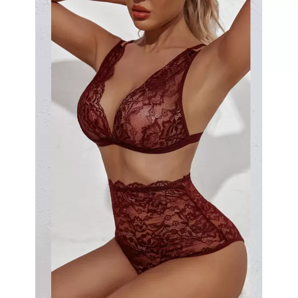 Avidlove Sexy Lingerie for Women High Waist Bra and Panty Set Strappy Babydoll BodysuitDeep Red