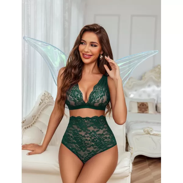 Avidlove Sexy Lingerie for Women High Waist Bra and Panty Set Strappy Babydoll BodysuitGreen