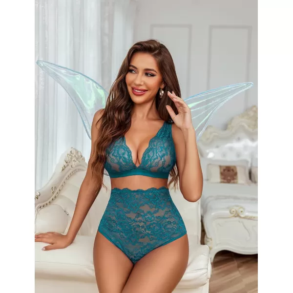 Avidlove Sexy Lingerie for Women High Waist Bra and Panty Set Strappy Babydoll BodysuitPeacock Blue