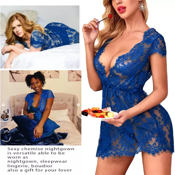 Avidlove Sexy Lingerie for Women Lace Babydoll Chemise Mesh Eyelash Lace Babydoll LingerieDark Blue