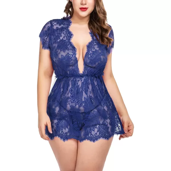 Avidlove Sexy Lingerie for Women Lace Babydoll Chemise Mesh Eyelash Lace Babydoll LingerieDark Blue