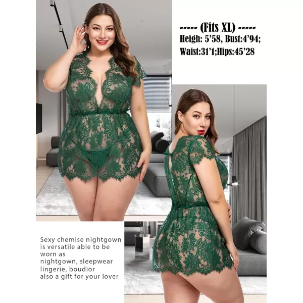 Avidlove Sexy Lingerie for Women Lace Babydoll Chemise Mesh Eyelash Lace Babydoll LingerieDark Green