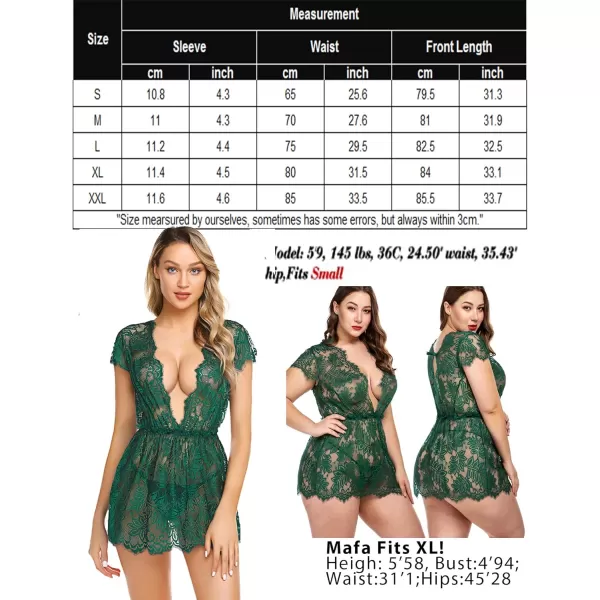 Avidlove Sexy Lingerie for Women Lace Babydoll Chemise Mesh Eyelash Lace Babydoll LingerieDark Green