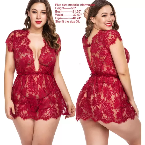 Avidlove Sexy Lingerie for Women Lace Babydoll Chemise Mesh Eyelash Lace Babydoll LingerieDark Red