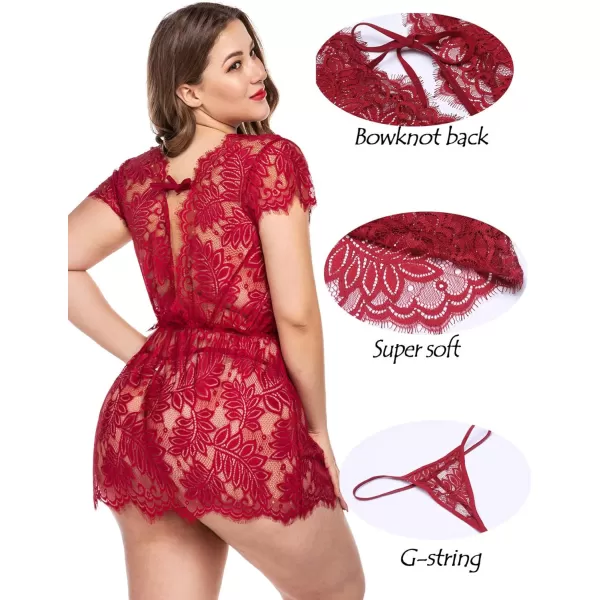 Avidlove Sexy Lingerie for Women Lace Babydoll Chemise Mesh Eyelash Lace Babydoll LingerieDark Red