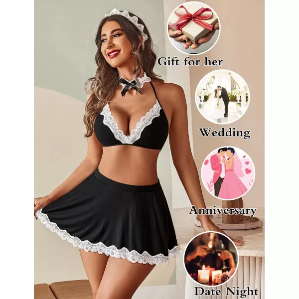 Avidlove Sexy Maid Lingerie for Women Roleplay Lingerie Cosplay Lingerie Set Sexy Christmas CostumesBlack