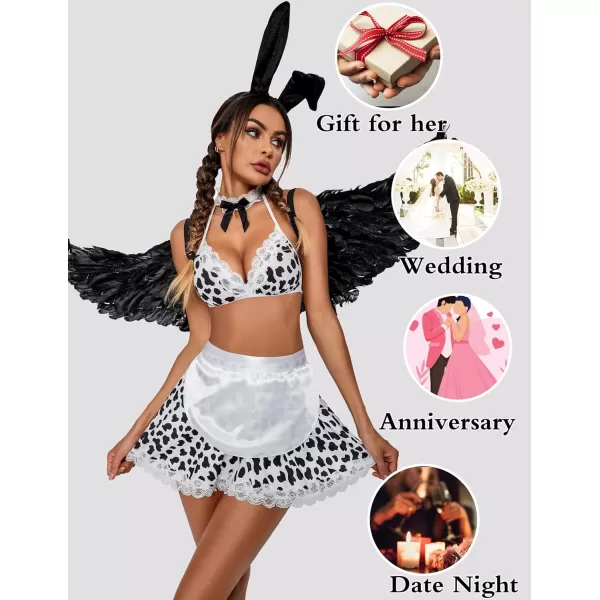 Avidlove Sexy Maid Lingerie for Women Roleplay Lingerie Cosplay Lingerie Set Sexy Christmas CostumesCow Print