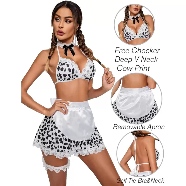 Avidlove Sexy Maid Lingerie for Women Roleplay Lingerie Cosplay Lingerie Set Sexy Christmas CostumesCow Print