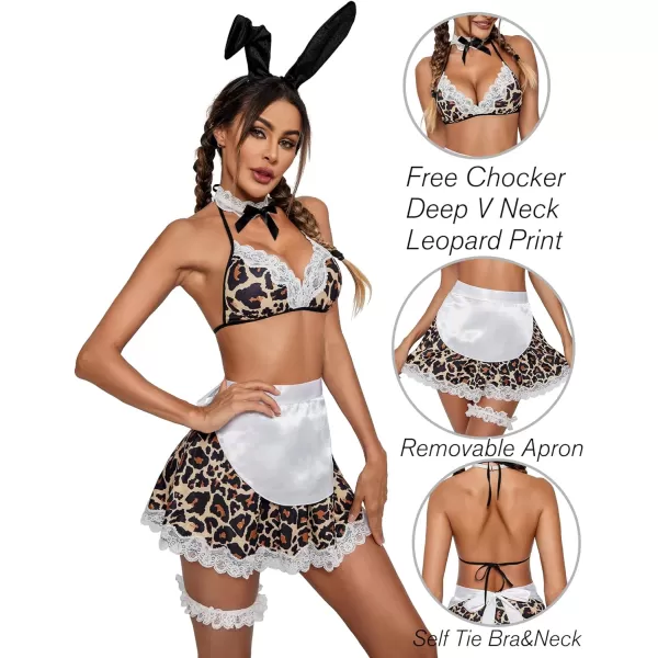 Avidlove Sexy Maid Lingerie for Women Roleplay Lingerie Cosplay Lingerie Set Sexy Christmas CostumesLeopard