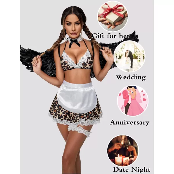 Avidlove Sexy Maid Lingerie for Women Roleplay Lingerie Cosplay Lingerie Set Sexy Christmas CostumesLeopard